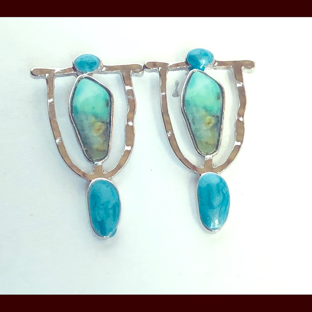 Modernistic silver turquoise pierced earrings